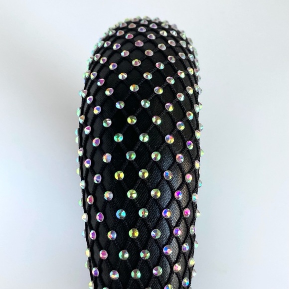 Black Padded 1.5” Headband with Rhinestone-Adorned Mesh Overlay Handmade - Picture 6 of 10